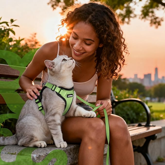 rabbitgoo Cat Harness and Leash for Walking, Escape Proof Soft Adjustable Vest Harnesses for Cats, Easy Control Breathable Reflective Strips Jacket, Light Green, XXS