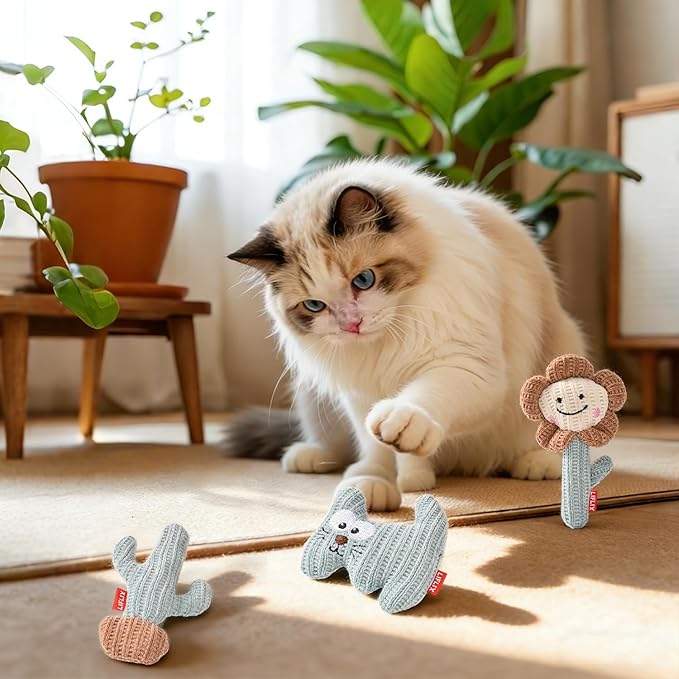 LIFLIX 3 Pieces Catnip Cat Toys, Cute Cat Nip Plush Toys for Indoor Kitten, Interactive Small Cat Kicker Toys(3 Shapes)
