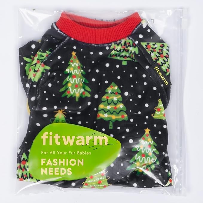 Fitwarm Christmas Tree Dog Pajamas, Christmas Clothes for Small Dogs Boy Girl, Holiday Pet Outfit, Black, Red, Green, Yellow, XS