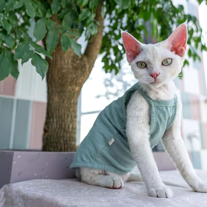Hairless Cats Solid Cotton Camisole, Breathable Summer Tank Tops for Sphynx, Cornish Rex, Devon Rex, Peterbald, Cat Wear Hairless Cat Clothes Soft Skin-Friendly Cats Apparel Assorted Colors and Sizes
