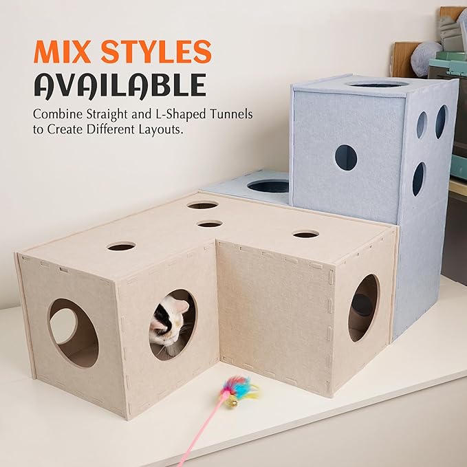 PETKARAY Cat Tunnel, Original Cat Hideaway Cave for Indoor Cats, Large Kitten Play Tubes and Tunnels, Soft Felt Cat Toy with Interactive Peek Hole, Grey Straight