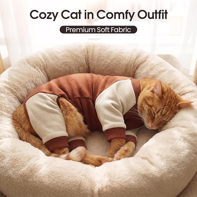 DENTRUN Cat Recovery Suit with Legs - Shedding Control & Anti-Licking Onesie, Stretchy Surgical Recovery Suit Cute Cat Clothes Indoor Soft Material for Comfort and Warmth for Pets