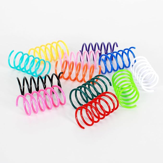 100 Pack 10 Colors Cat Spring Toys, Plastic Spiral Spring Cat Toys for Indoor Cats, Colorful Interactive Toy for Kittens, Cat Exercise Toys for Active Play