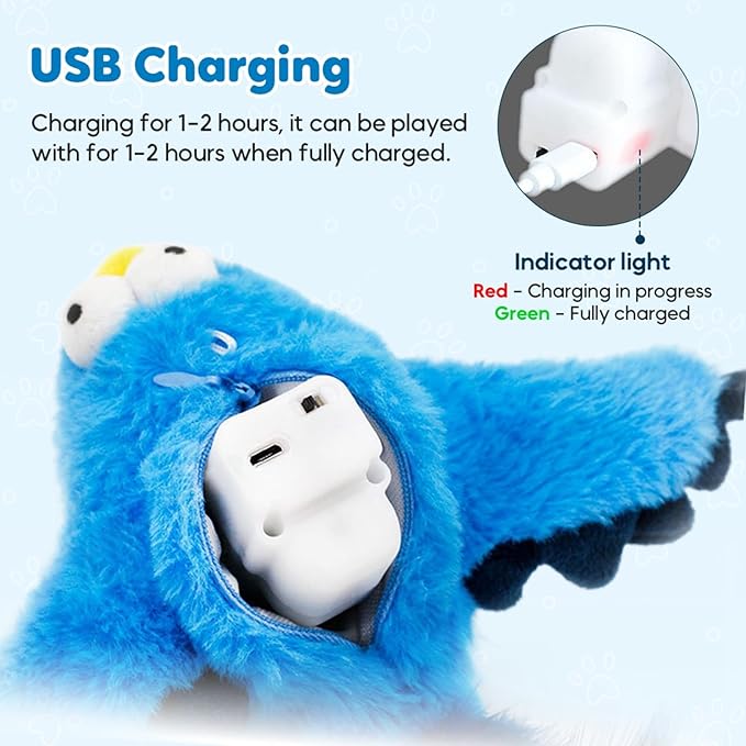 Interactive Chirping Bird Cat Toys with Flapping Wings,New Flying Birds Cats Toy, Flying Simulation Electric Sparrow Shaking Hunting Pet Toy for Indoor (Blue)