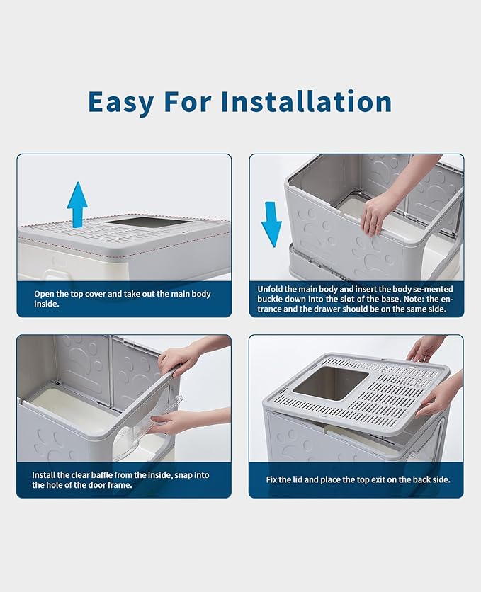 Medario Cat Litter Box with Litter Mat and Scoop, Large Covered Litter Box with Lid, Enclosed Kitty Box, Front Entry Top Exit, Odor Control, Easy to Clean (Grey)