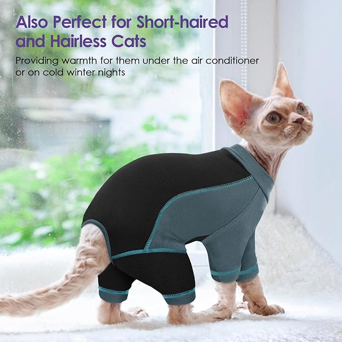 Hair Sticky Cat Clothes, Cat Sweater for Cats Only, 4-Legged Fleece Sweaters Kitten Pajamas Reduce Shedding Fur, Warm Pullover Shirts for Cats, Green L