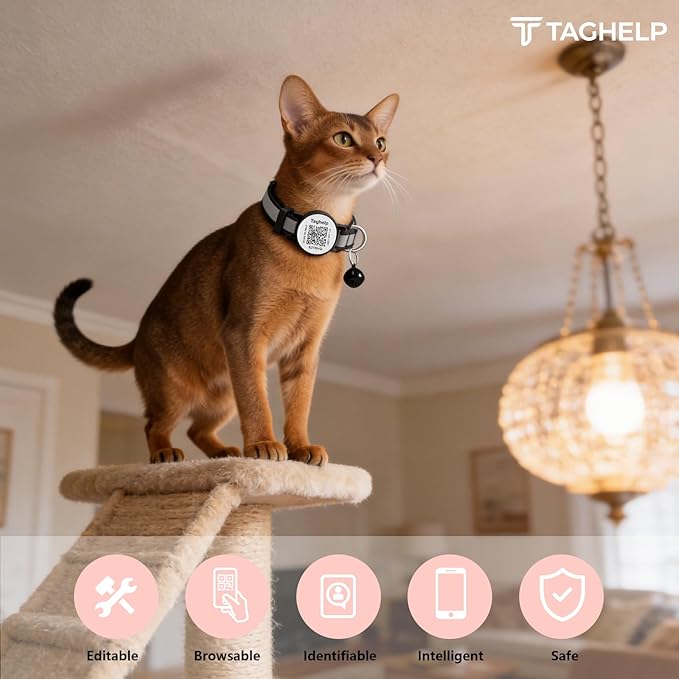 2 Pack QR Code Cat Collar for Lost Cat Recovery, Breakaway Reflective Collar with Bell & Instant Online ID, Adjustable 7.5-12.5 Inch for Peace of Mind (Black & Rose Red)