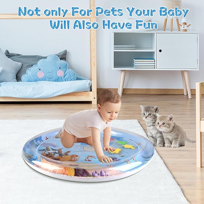 Cat Water Sensory Play Mat with Extra Protective Cover, Anti-Scratch Design Pet Water Mat for Bored Indoor Cats