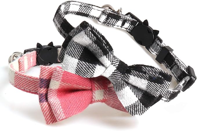 2 Pack/Set Cat Collar Breakaway with Cute Bow Tie and Bell for Kitty and Some Puppies, Adjustable from 7.8-10.5 Inch