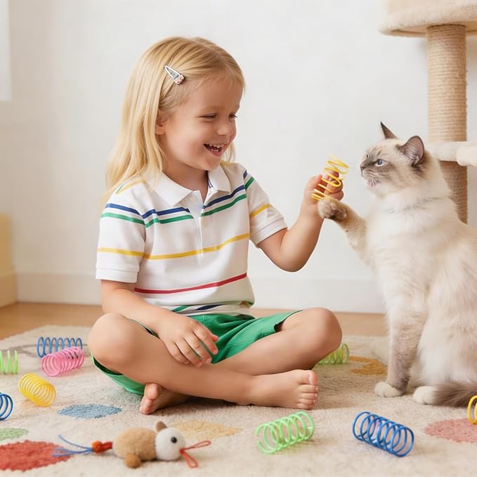 400 PCS Cat Spring Toys, Colorful Interactive Cat Toy Plastic Coil Springs Cats Toy for Indoor Cats, Kittens Toys Plastic Coil for Swatting, Biting, Hunting