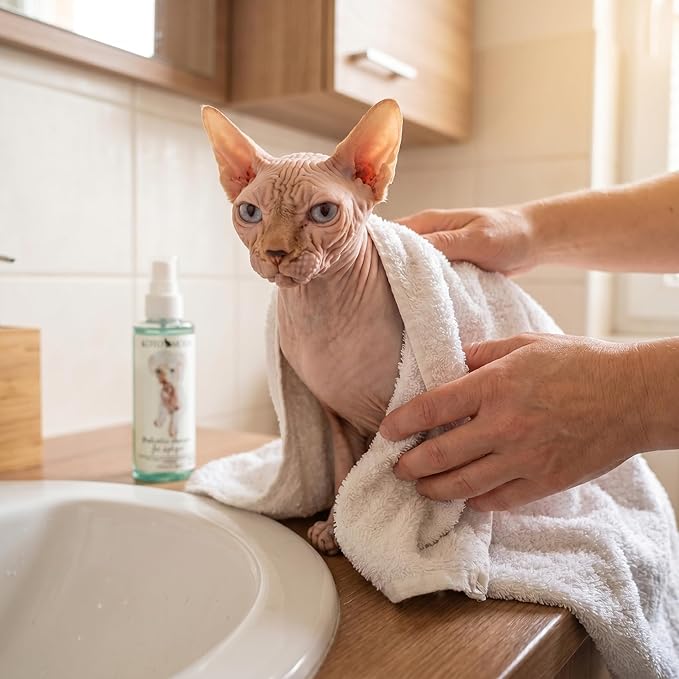 Probiotic Shampoo for Sphynx Cats, Gentle Unscented Cleanser for Hairless and Short-Hair Breeds, pH Balanced Moisturizing Formula for Sensitive Skin, 4.06 fl oz / 120 ml