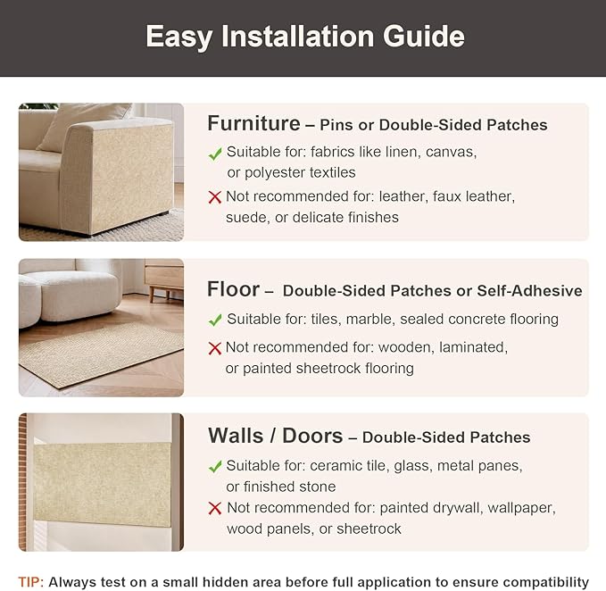 Cat Scratch Furniture Protector, 78.7"x15.7" Trimmable Self-Adhesive Cat Scratching Mat, Corner Couch Protector from Cat Claws, DIY Anti-Scratch Pad Rug for Sofa, Wall, Floor & Door, Beige