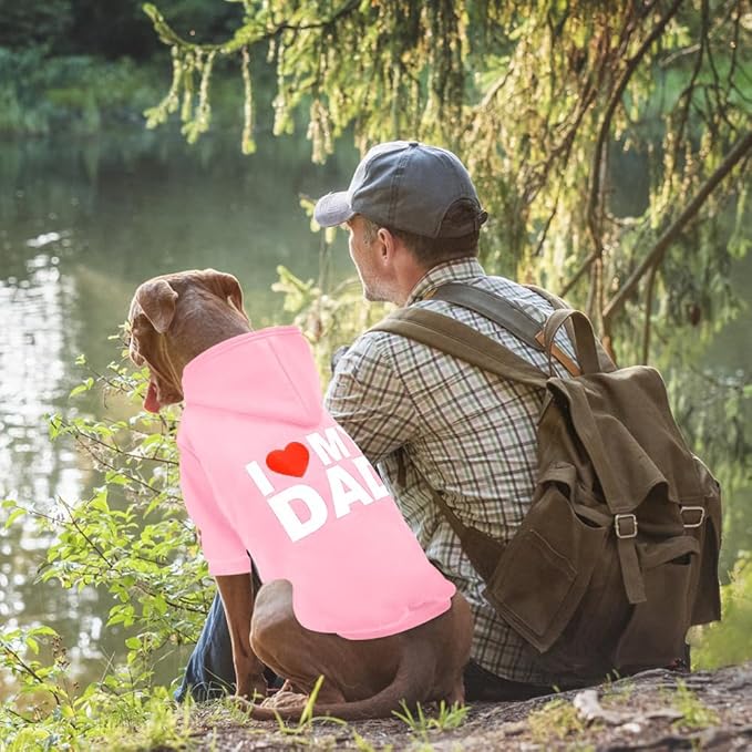 Dog Sweater Dog Hoodie Cold Weather Coat Hooded Sweatshirt for Puppies,Cats, Small Medium Large Dogs (Pink(I Love My Dad), Medium/Large)