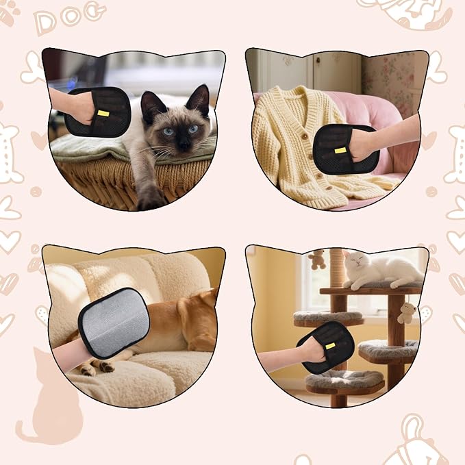Tinoaly Pet Hair Removal Glove, Electrostatic Cat and Dog Hair Remover Tool Washable & Reusable Pet Grooming Mitt for Furniture Carpet Clothes Dog Cat Fur Cleaning