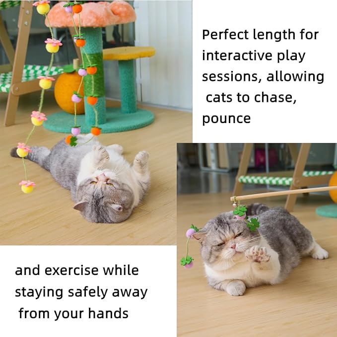 Interactive Cat Wand Toys with Fruit Design, 3 Pack, for Indoor Kitten,Yellow Orange Purple (Yellow Orange Purple, Medium)