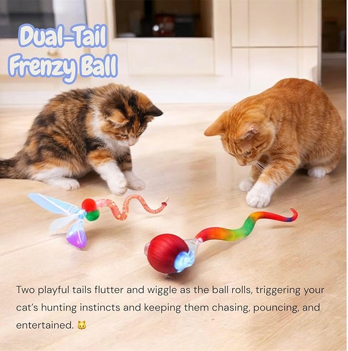 New Upgraded Red Cat Ball Toy, Speedy Tail 2.0 Cat Toy, Interactive Cat Toy Ball, Stimulating Toys and Juguetes para Gatos, Cat Toys for Indoor Cats, Interactive Dog Toys with Two Tails, (RED)