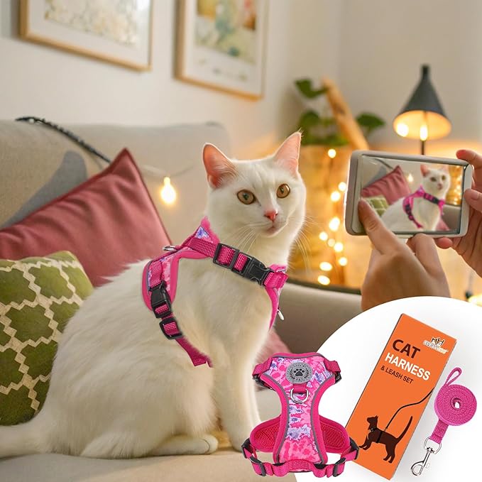 BEAUTYZOO Cat Harness and Leash for Walking, Escape Proof Soft Adjustable Vest Harnesses for Small Cats Kittens, Easy Control Breathable Reflective Strips Jacket, Rose, S