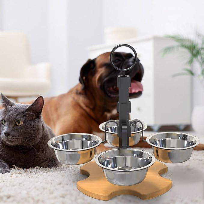 Elevated Cat Food Bowls, Height Adjustable, Water and Food Bowl Set Raised Cat Dishes for Small Dogs