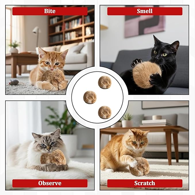 3 PCS Fake Rabbit Fur Ball Cat Balls, Fake Rabbit Fur Balls for Indoor Cats, Cat Kick Balls for Bunny Kicks and Interactive Play, Multi-Cat Household Rotation for Cats with Spiritual Motivation