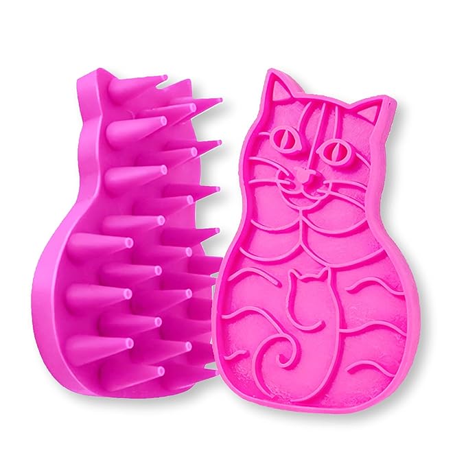 Pet Bath & Massage Brush,Pet Grooming Brush,Soft Rubber Scrubber for Brushing,Massaging,Bathing,Shampooing and Reducing Hairballs (Pink, Style 1)