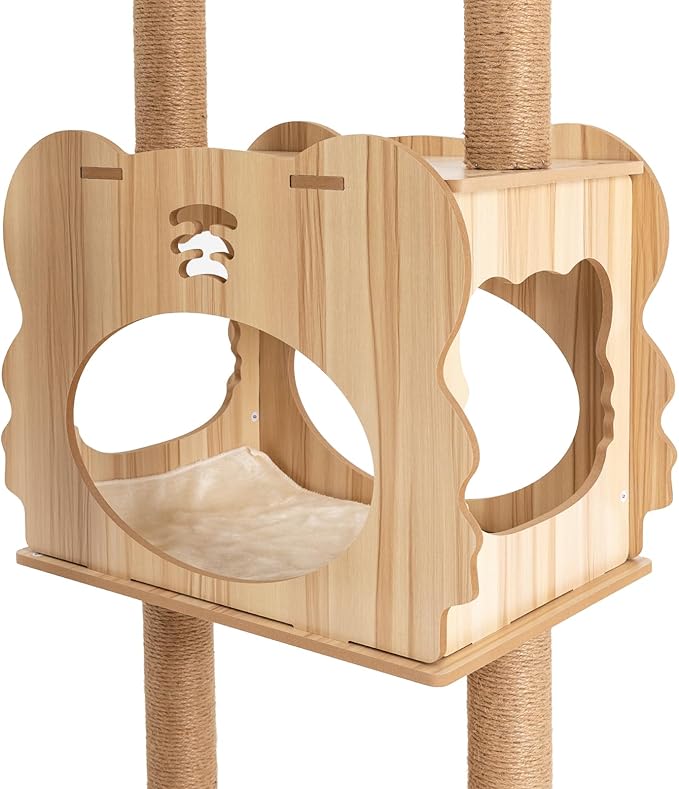 Modern Cat Tree Tower, Indoor Multi-Level Large Cat Condo with Scratching Posts & Acrylic Dome, Floor Standing MDF 54 Inch Round Top Perch Cats Furniture Bed House for Kitten