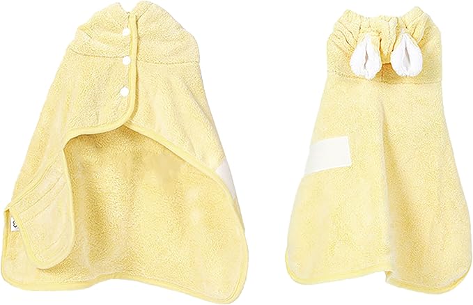 Pet Bathrobe for Dog Cat Super Absorbent Quick Drying Hooded Bath Towel Adjustable Robe for Pool Beach Cold Weather,Yellow S