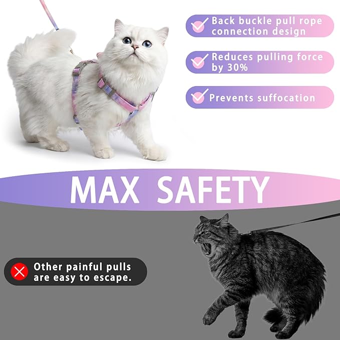 Tensho Cat Harness and Leash Set – Escape Proof Adjustable Cat Harness with Flowers, Comfortable Soft, Lightweight Safe, Easy to Wear Walking & Travel Harness(Purple S)