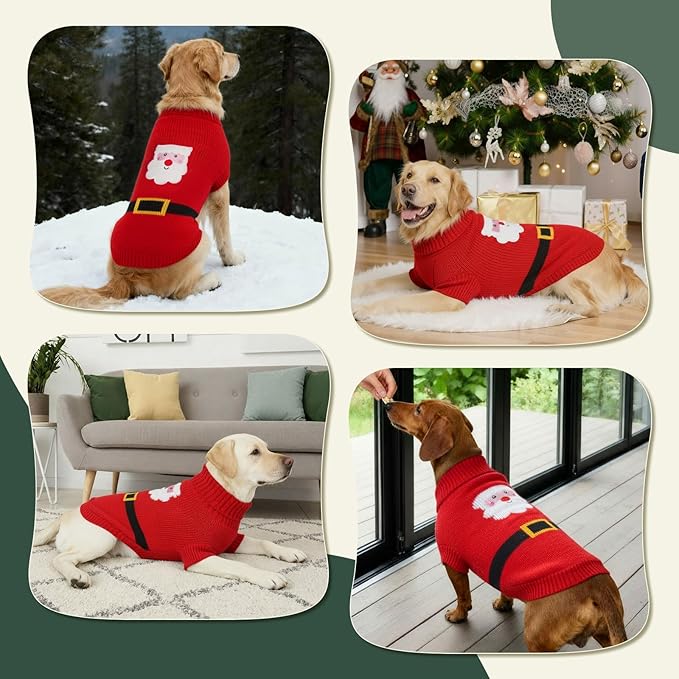 Dog Sweater Knitted for Small to Large Dogs Boy Girl, Classic Turtleneck Dog Christmas Sweaters, Warm & Soft Pet Clothes for Winter (Santa Claus, S)
