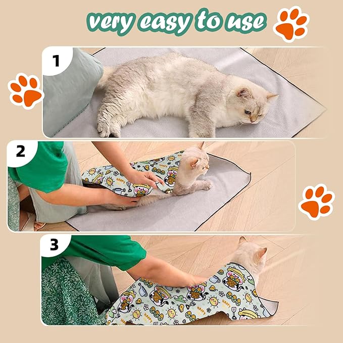 Cat Wrap for Cutting Nails and Grooming,Cat Restraint Wrap for Nail Clipping,Self-Adhesive Fabric Cat Swaddle Burrito Wrap for Nail Trimming (Cow Style)