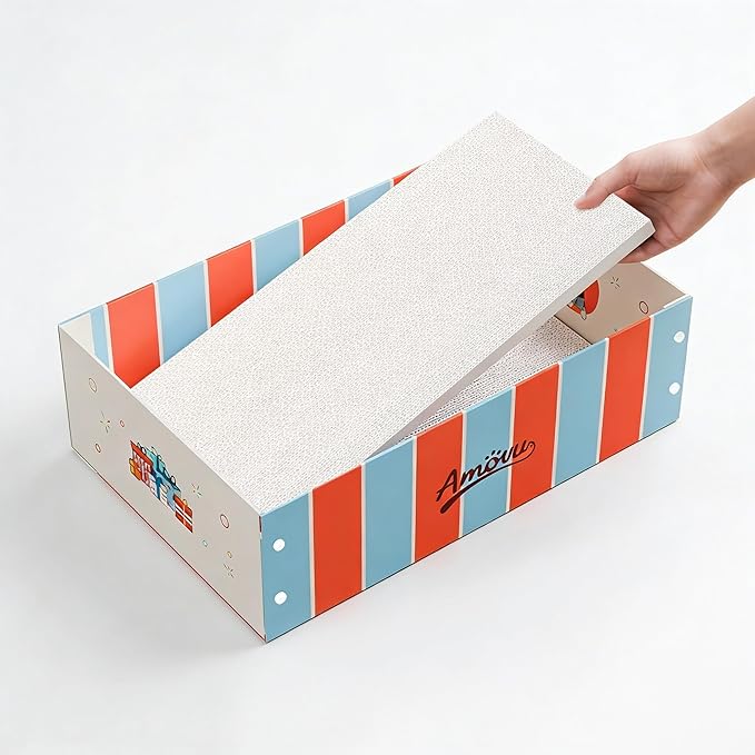 Cardboard Cat Scratcher Box & Bed – Heavy Duty Cat Scratch Pad for Indoor Cats, White Wood-Pulp Cat Scratching Board with Durable Cardboard cat Box, Low-Mess Cat Lounge House (1PCS Scratcher Pad)