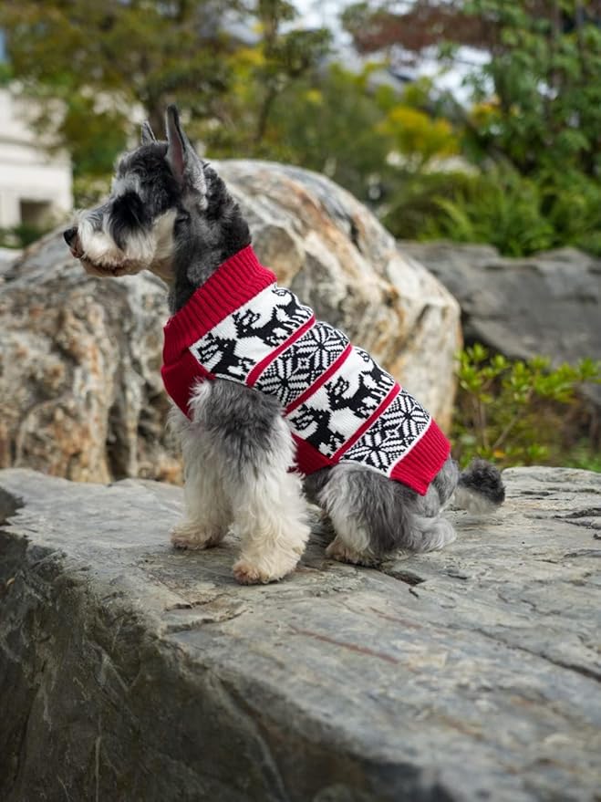 Lanyarco Ugly Vintage Dog Christmas Sweater, Knit Xmas Reindeer Holiday Festive Christmas Dog Sweaters for Small Dogs, Medium M 13"