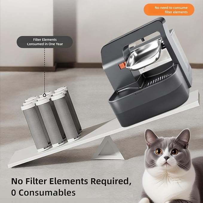 Asixxsix Wireless Cat Water Fountain, 3.2L Self Refill Tipping Wastewater Separatio Smart Pet Fountain with Filter Rechargeable Automatic Water Dispenser for Cats Small Dogs