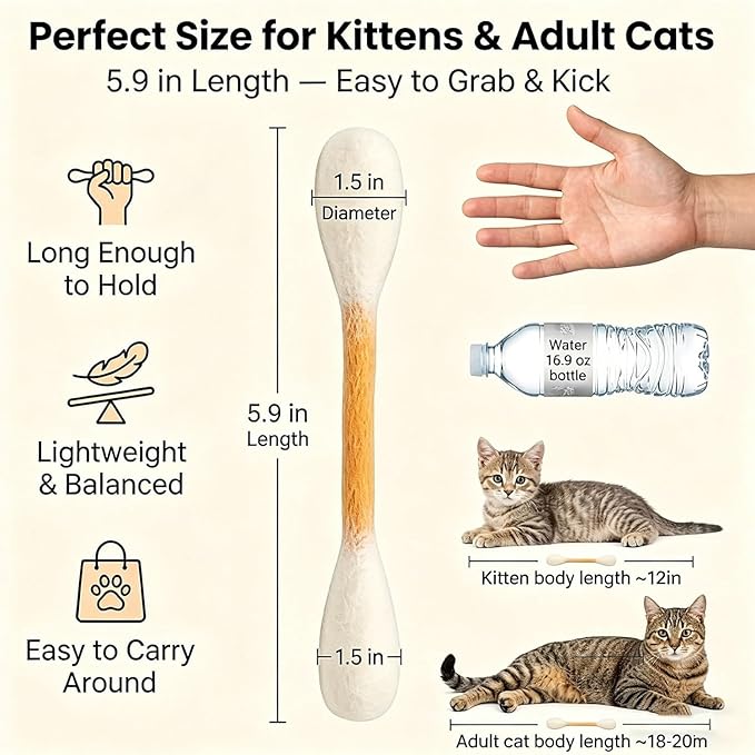 Cotton Swabs Cat Toys with Catnip, Giant Kitten Chew Sticks, Durable Dental Teething Ropes, Indoor Boredom & Dental Care, Pet Play Gift Accessories 6 Pack(Beige)