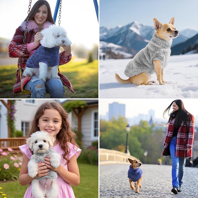 Idepet Fleece Dog Sweater Vest 2 Pack, Small Dog Clothes Sleeveless with Leash Ring and Pocket, Warm Puppy Sweatshirt Pet Cold Weather Pullover for Cats (Grey+Navy, X-Small)