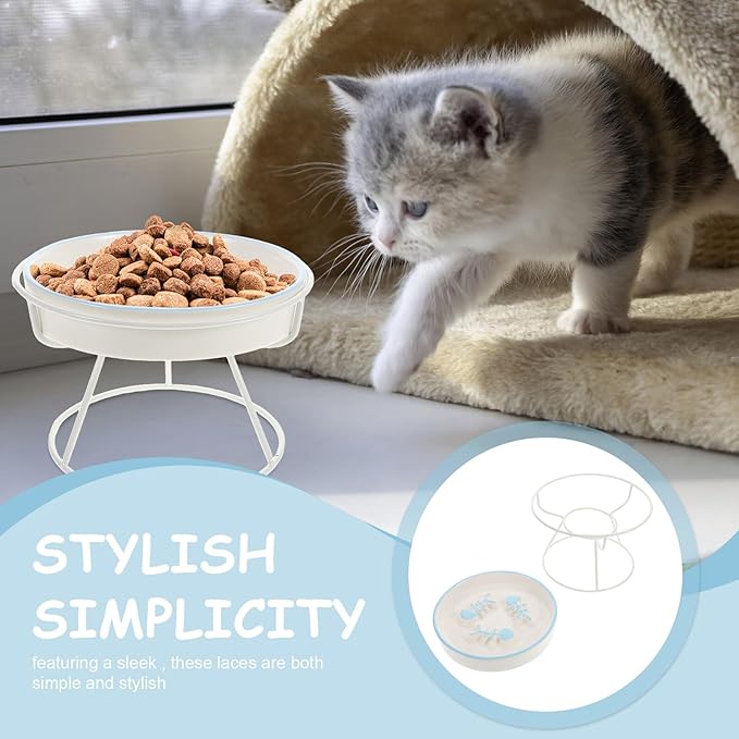 Toddmomy Elevated Ceramic Cat Bowl and Slow Feed Dog Bowl Set with Iron Stand Raised Slow Feeder for Cats and Small Dogs Pet Food and Water Dish for Home Use