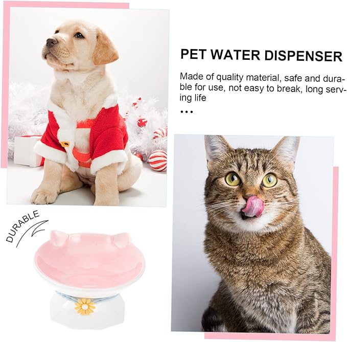 Happyyami 1pc Ceramic Cat Bowl Elevated Design Spinal Feeding Dish for Cats and Kittens Water and Food Container Non- Base Ear Style