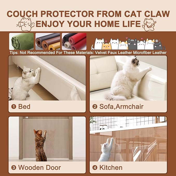 Anti Cat Scratch Furniture Protector, Couch Protector from Cat Claws, Transparent Sofa Guard Shield Single Sided Sticky Cats Scratch Deterrent Tape Couch Corner Guard 196.85x11.81 Inches, 1 Pack
