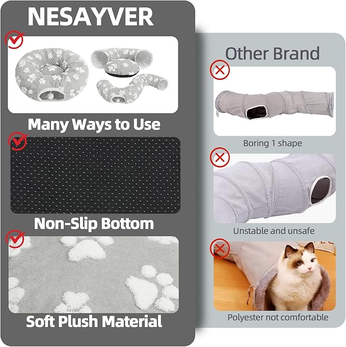 Cat Tunnel Bed for Indoor Cats- Cute Cat Dount Play Tunnel, Soft Plush Peekaboo Kitten Cave with Washable Cushion, Collapsible Multifunctional Round Pet Playground Toys for Kitty Small Puppy Rabbit