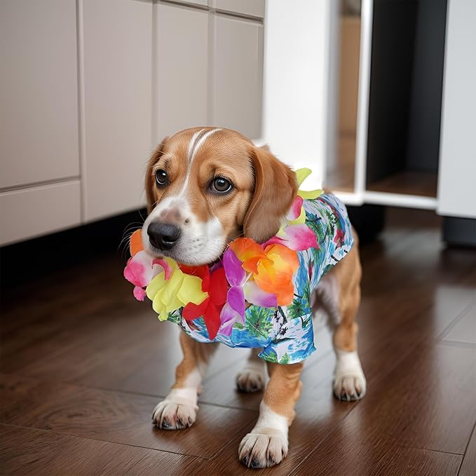 3 Pieces Pet Hawaiian Costume Summer Shirts Sunglasses and Wreath for Small to Medium Dog Cat