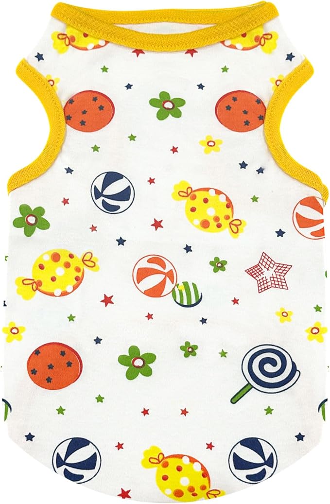 PETCARE Cartoon Dog Shirts for Small Dogs Cute Dog Clothes Yellow Lollipop Tshirt Soft Cotton Puppy Pajamas Breathable Sleeveless Pet Tank Top Spring Summer Dogs Clothes for Chihuahua Yorkie Shih Tzu