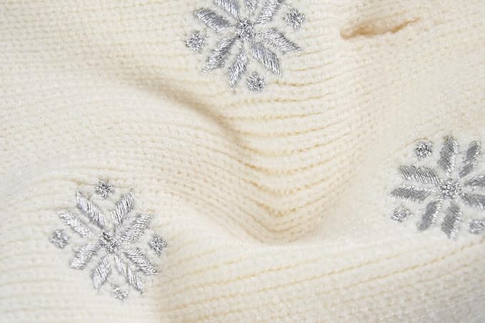 White Embroidery Snowflake Ugly Vintage Knit Reindeer Holiday Festive Christmas Dog Sweater Dress for Dogs Large (L) Size Back Length 15"