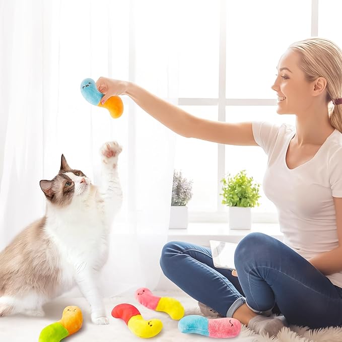 L1rabe Worm Candy Catnip Stuffed Toys for Cats- 6P Pet Days Colorful Worm Organic Kittens Toys Funny Indoor Chew Bite Kick Tools, Interactive Pet Supplies Cat Kittens Lovers Birthday Presents
