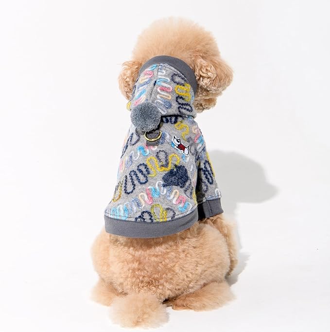 Puppia Rory Cute Winter Hooded Fleece Shirts with Integrated Harness for Small and Medium Dogs, Melange Grey, Medium