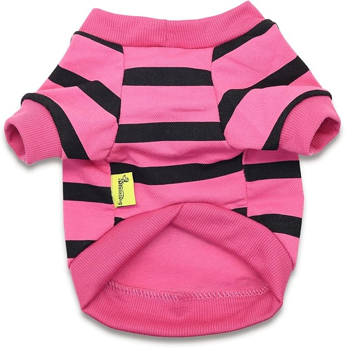 Pet Dog Jumpers Boston Terriers Clothes Small Dog T-Shirt Puppy Sweaters Striped T Shirt Boy, Small, Rose