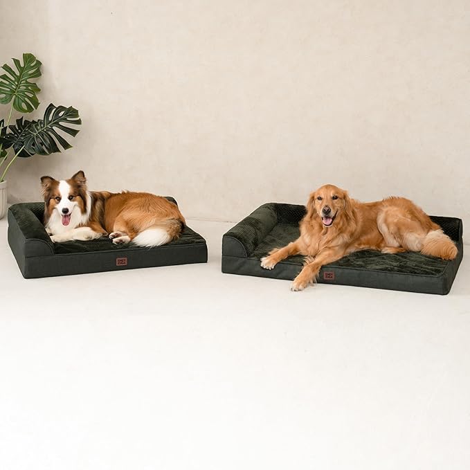 EHEYCIGA Memory Foam Dog Bed Large Size Dogs, Orthopedic Dog Bed Large with Washable Removable Cover, Waterproof Pet Sofa Couch with Nonskid Bottom, 36x27x6, Dark Green