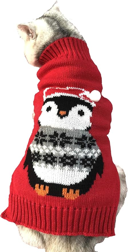 Penguin Red Christmas Holiday Festive Dog Sweater for Puppy Small Dogs, X-Small (XS) Size