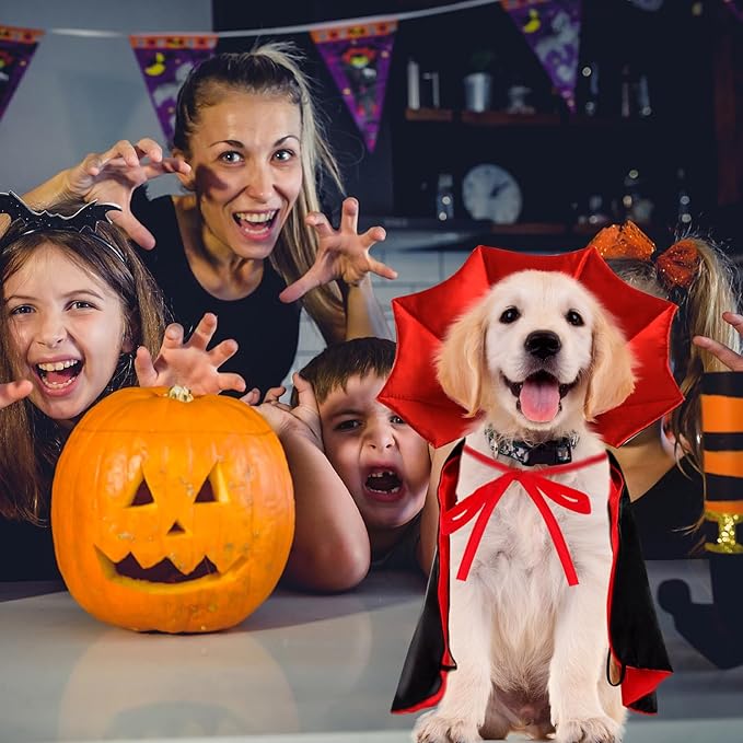 Pet Vampire Cape Costume for Cats and Small Dogs, Funny Adjustable Pet Cloak Apparel for Halloween, Birthday, Photoshoot, Cosplay Dress Up Accessories