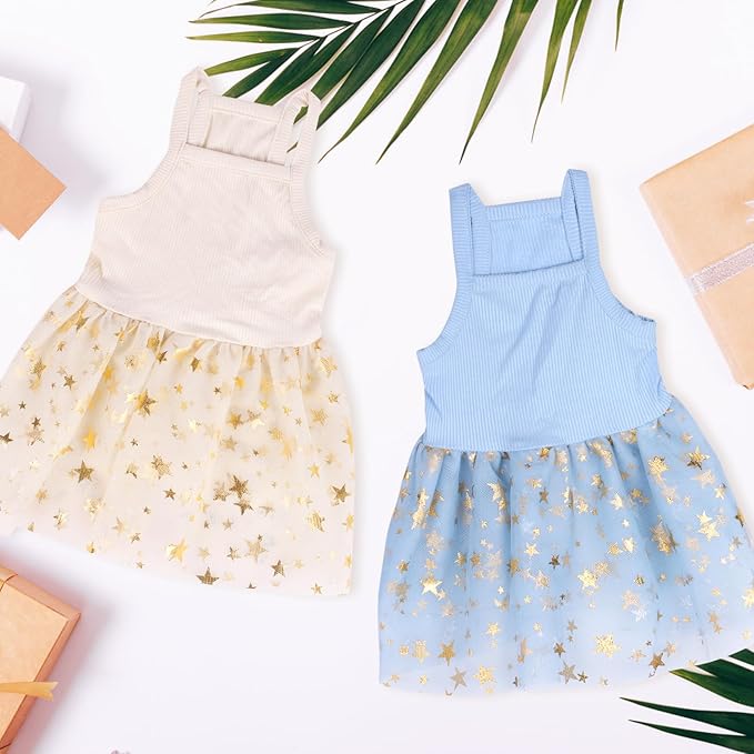 Dog Tutu Dress Cat Dogs Summer Tulle Slip Lace Dress Cute Puppy Glitter Star Skirt Pet Party Clothes for Small Medium Cat Dog (Yellow, Large)