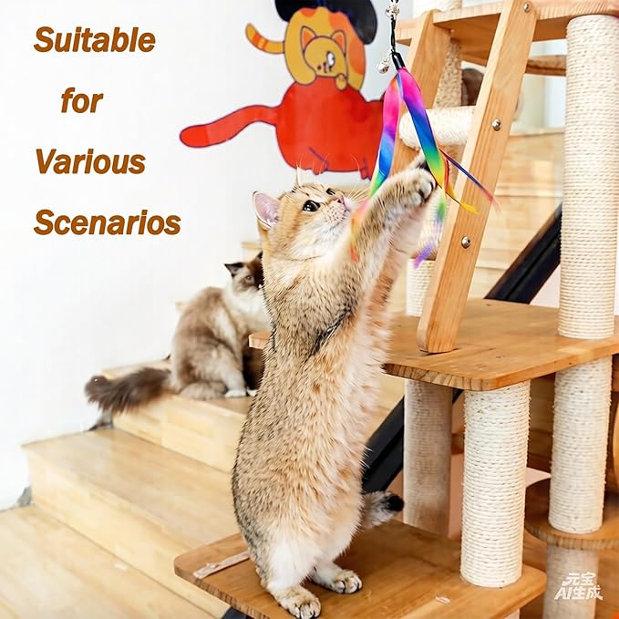 LASOCUHOO Cat Wand Toys Refills, Cat Wand Replacement, Assorted Teaser Refills with Bell for Most Cats, Kittens