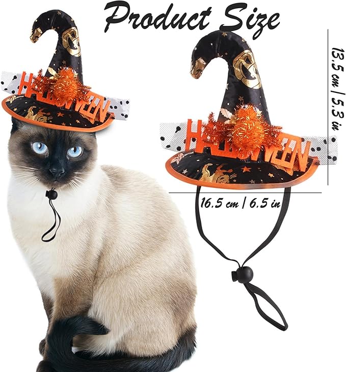 Halloween Adjustable Witch Pet Hat for Cats Dogs Pumpkin Pattern Pet Hat for Small and Medium Cats Dogs Halloween Funny Head Accessories